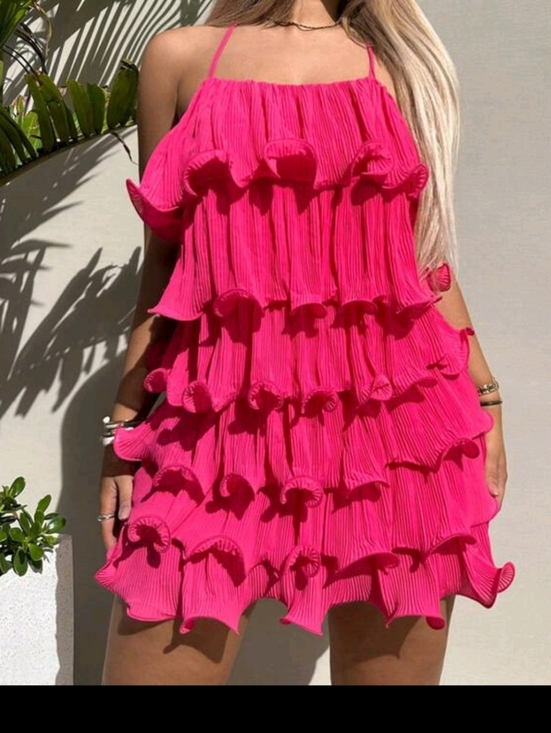 SHEIN Dresses & Skirts - Hot Pink Ruffle Tiered Mini Dress